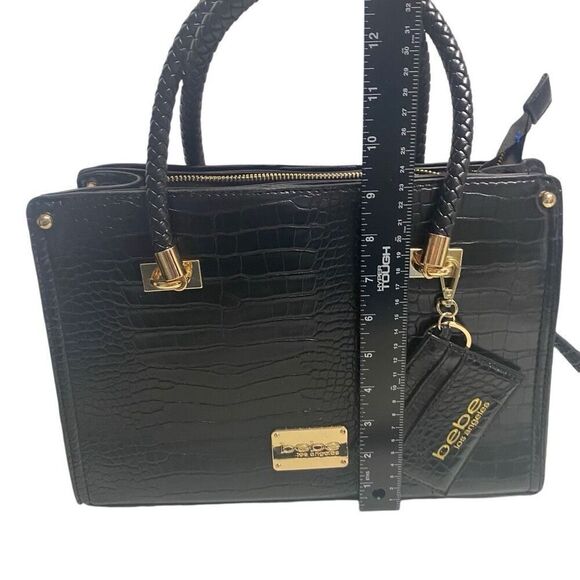 BEBE Women’s Black Bella Croco‎ Medium Satchel with Card Case 9X4X12 - Picture 1 of 12